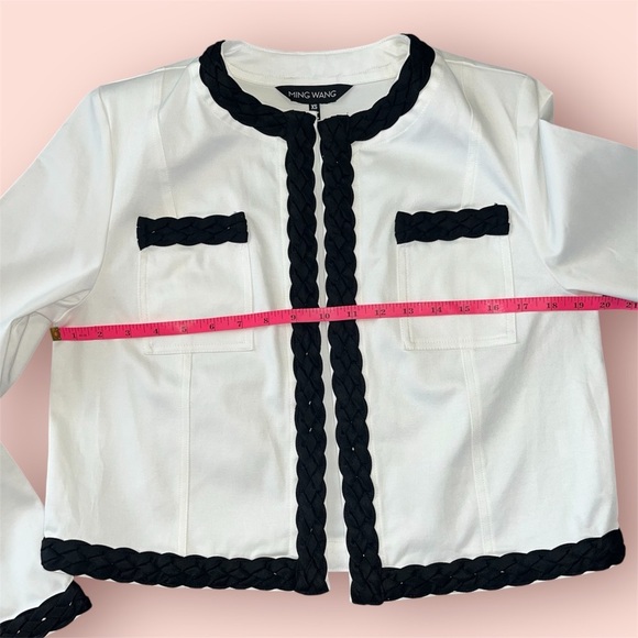Ming Wang Braided Cotton-Blend Crop Jacket White With Braided Trim Size XS - Picture 7 of 10